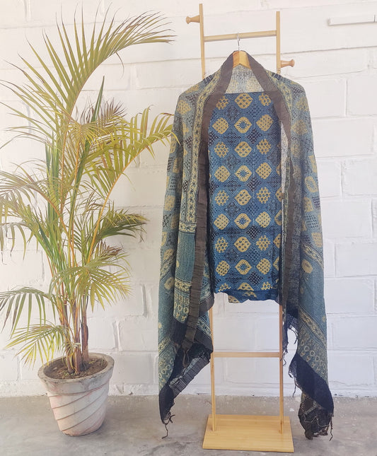 AJRAKH PRINT SUIT FABRIC SET - Weave Sutra