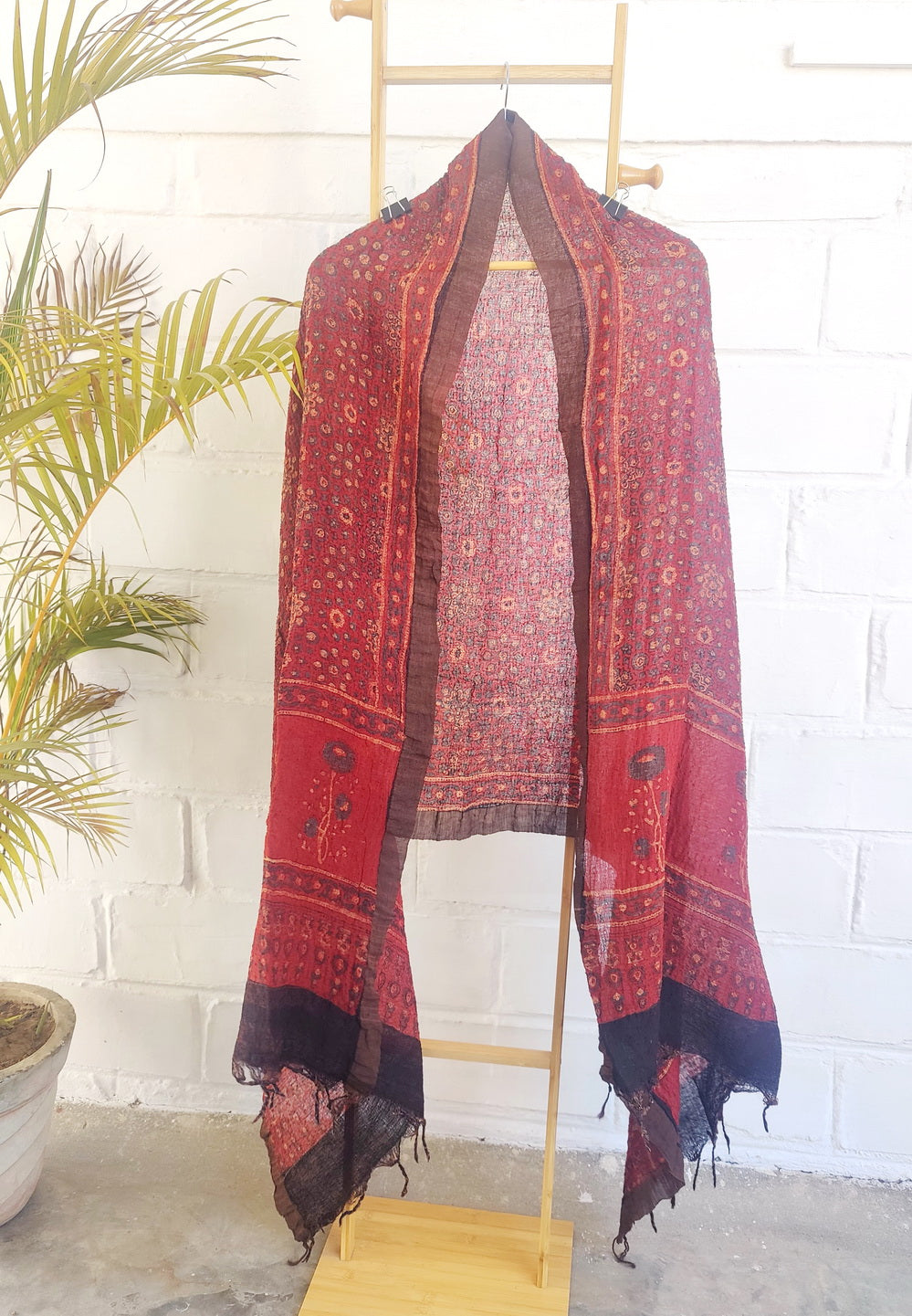 AJRAKH PRINT RUSTY RED SUIT SET FABRIC - Weave Sutra