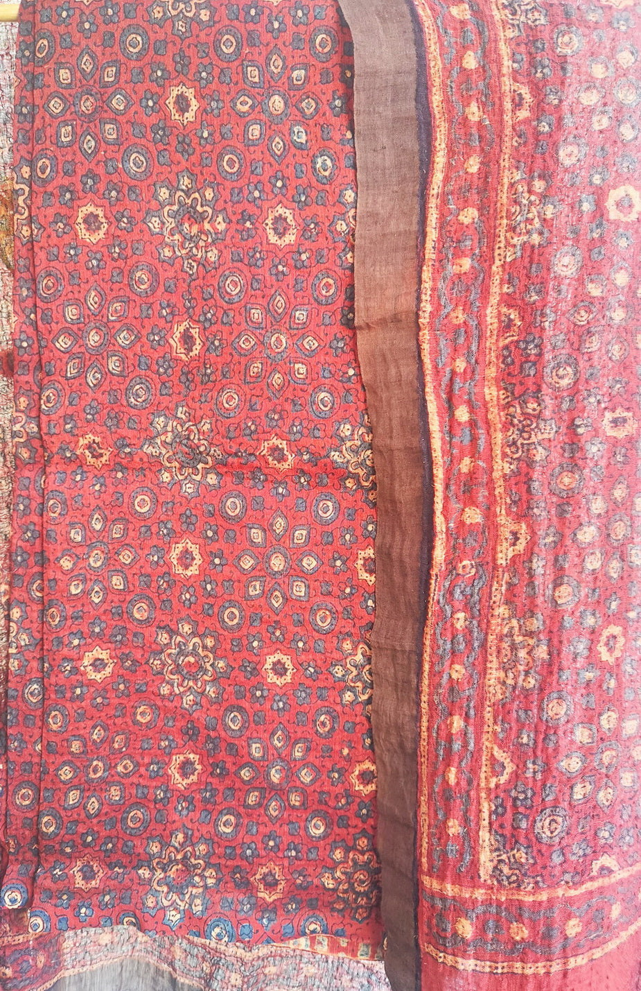 AJRAKH PRINT RUSTY RED SUIT SET FABRIC - Weave Sutra