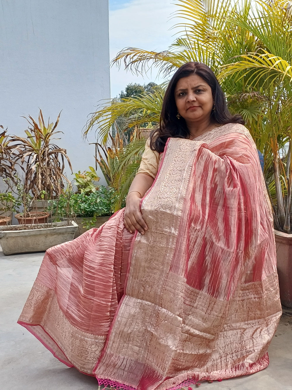 LOTUS PINK CRUSH TISSUE BANARASI (SAREE) - Weave Sutra