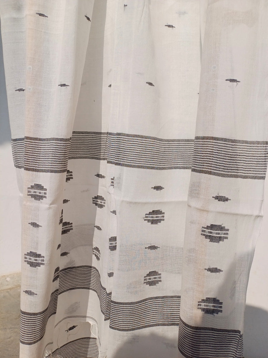 WHITE GREY PURE COTTON SUIT FABRIC SET - Weave Sutra