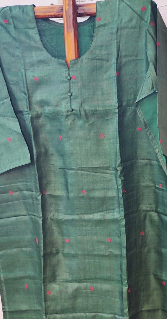 TEAL GREEN PURE TUSSAR SILK KURTA - Weave Sutra