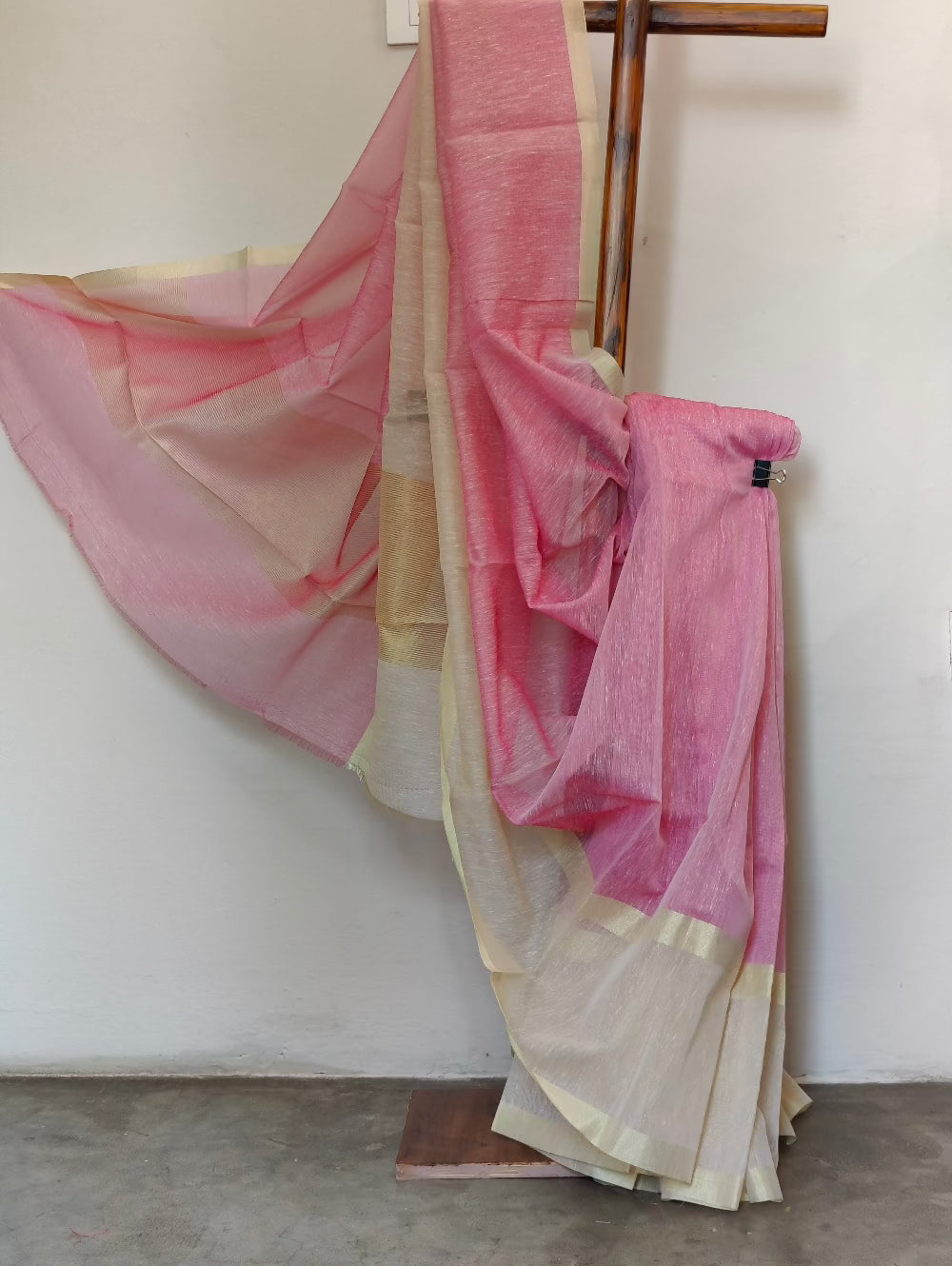 Soft cotton and silk pink saree with beautiful zari border 