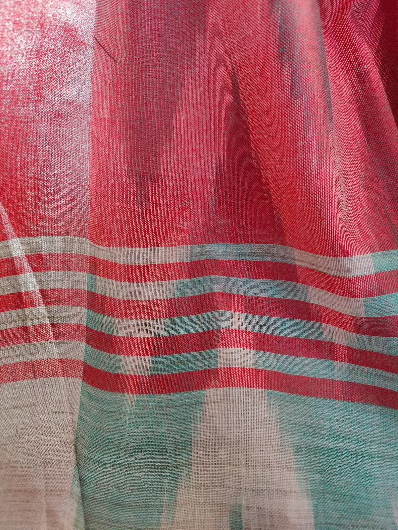 Red and beige ikat saree 