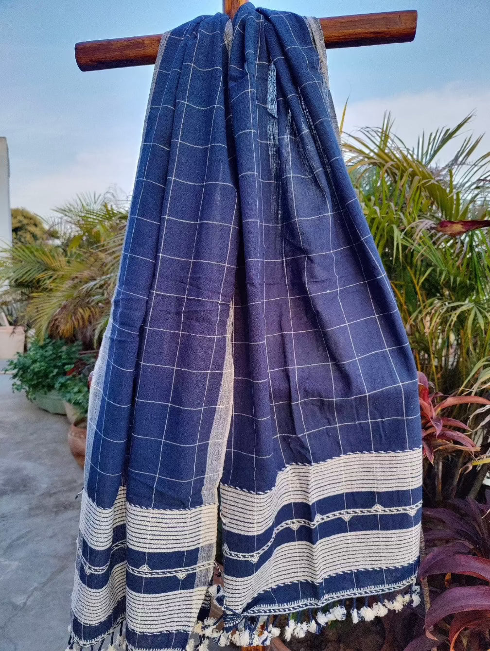 Indigo Blue Cotton Stole - Weave Sutra