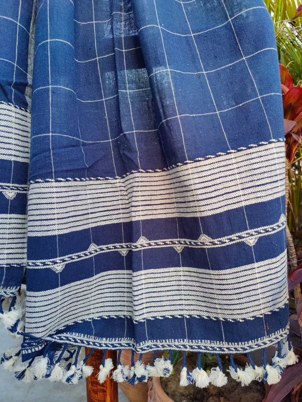 Indigo Blue Cotton Stole - Weave Sutra