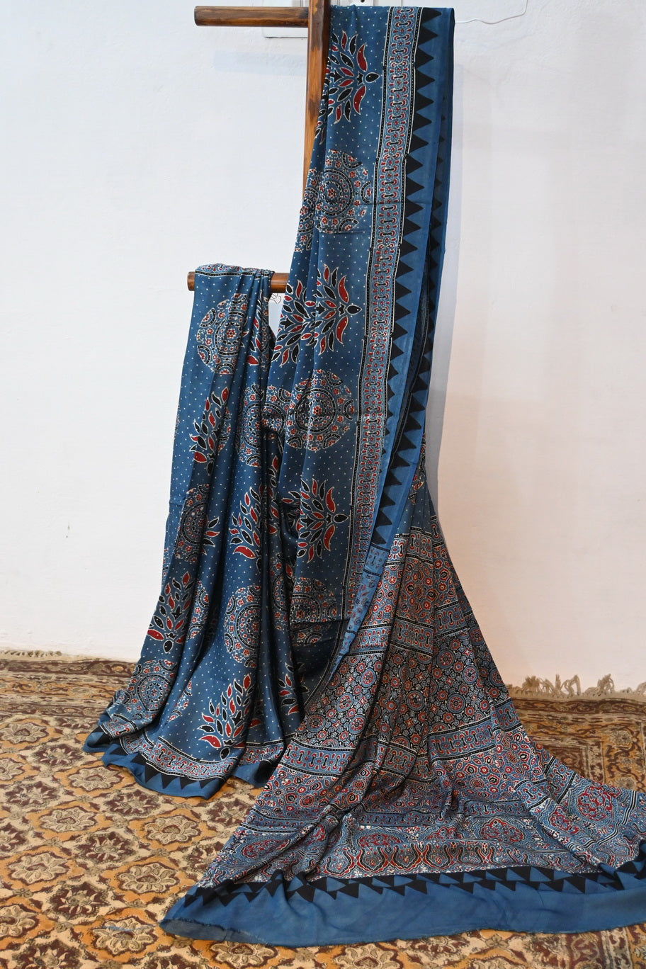 INDIGO AJRAKH SAREE - Weave Sutra