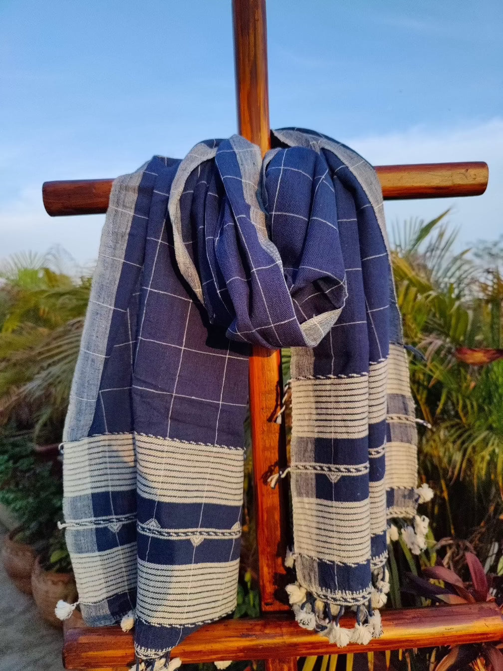 Indigo Blue Cotton Stole - Weave Sutra