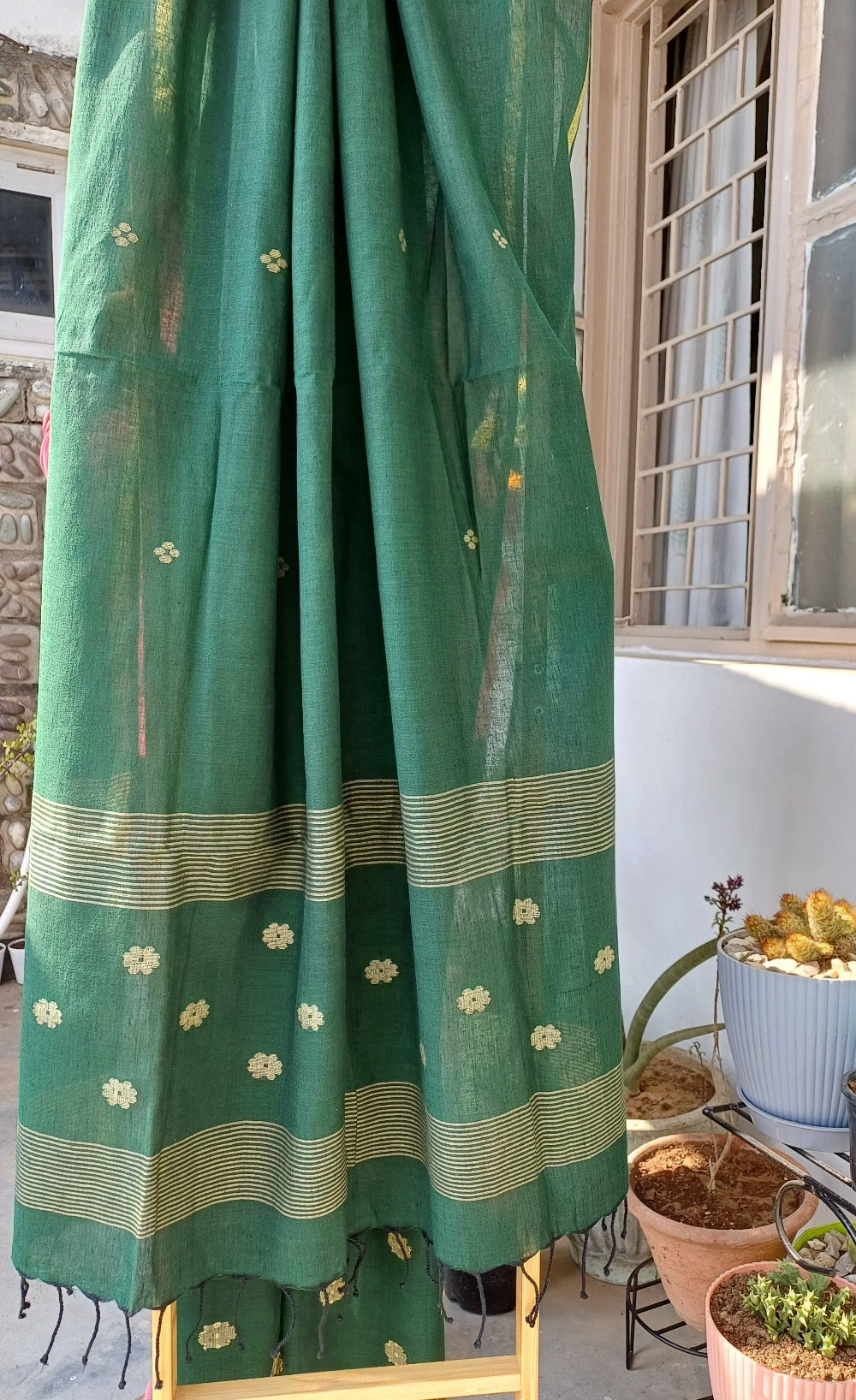 RAMA GREEN KHADI COTTON SUIT FABRIC SET - Weave Sutra