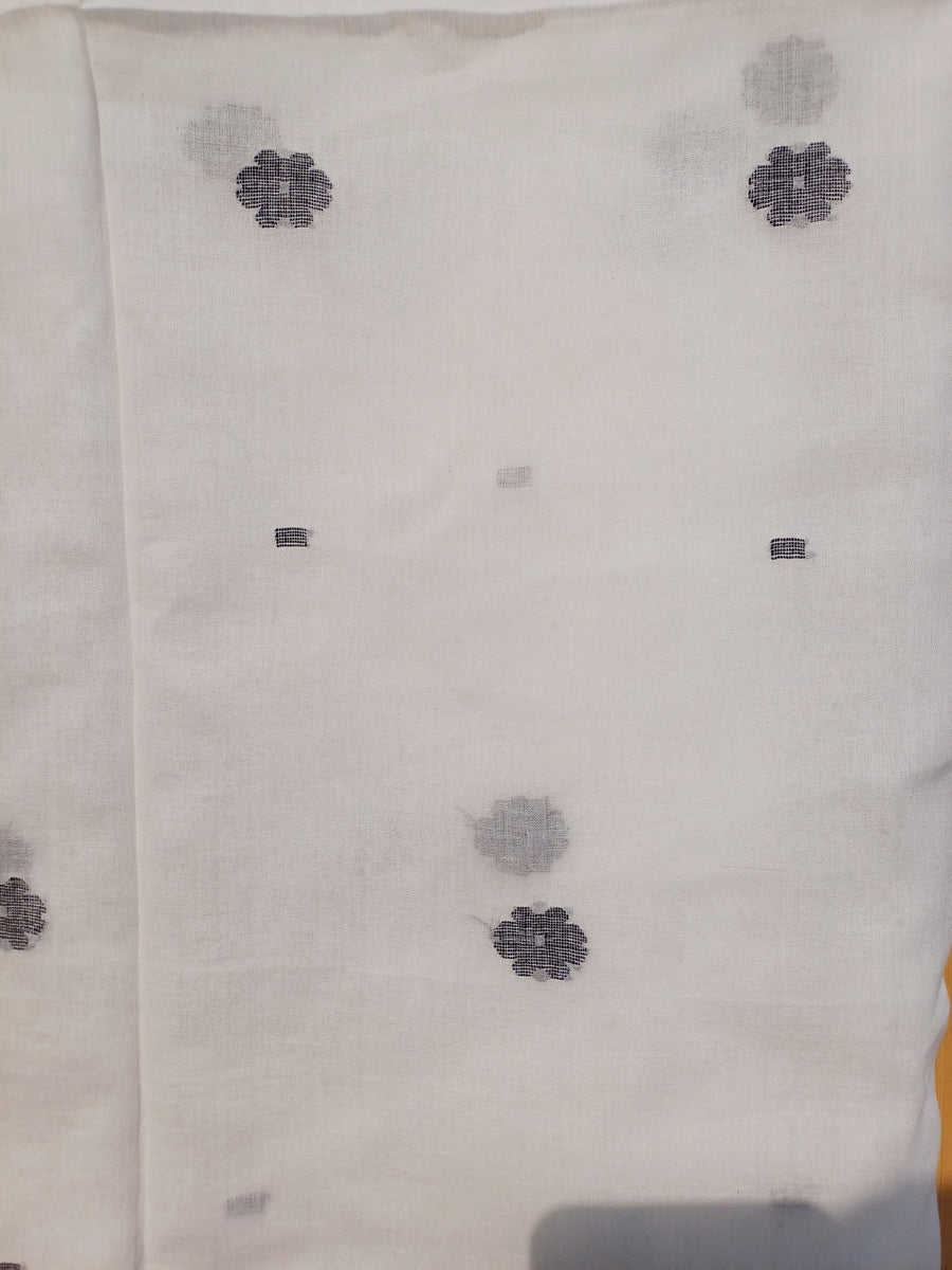 WHITE WITH GREY JAMDANI MOTIFS SUIT FABRIC SET - Weave Sutra