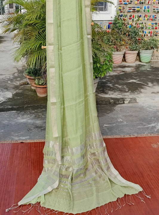 LIGHT GREEN LINEN (SAREE) - Weave Sutra