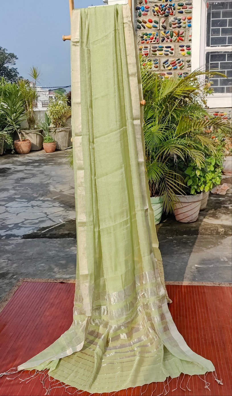 LIGHT GREEN LINEN (SAREE) - Weave Sutra