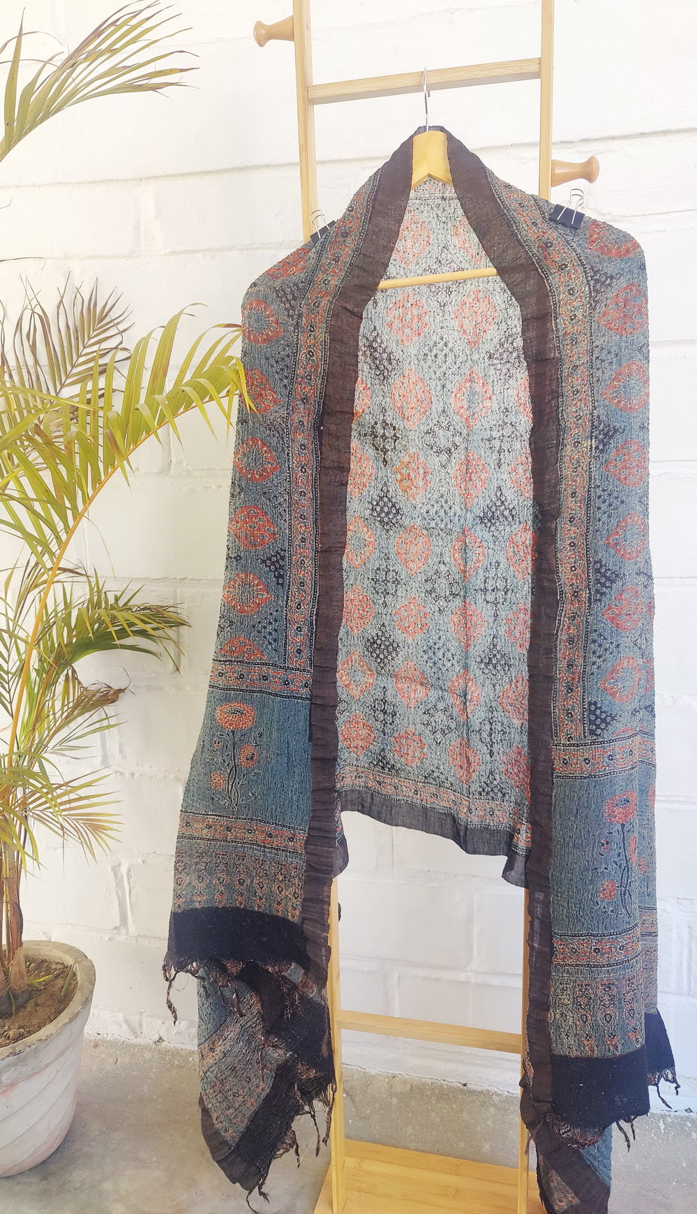 AJRAKH PRINT INDIGO SUIT FABRIC SET - Weave Sutra