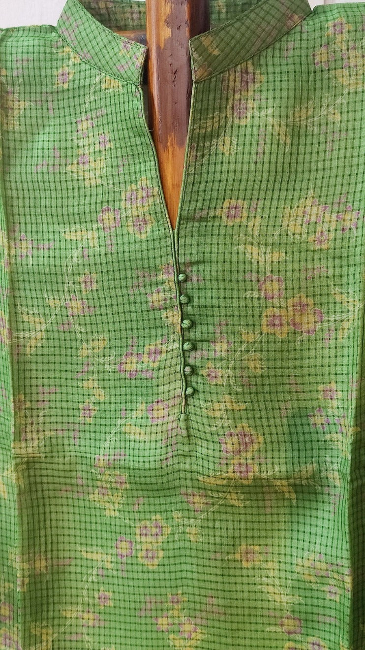 PARROT GREEN PURE SILK KURTA - Weave Sutra