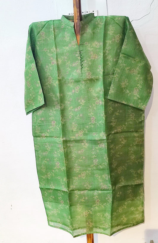 PARROT GREEN PURE SILK KURTA - Weave Sutra