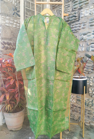 PARROT GREEN PURE SILK KURTA - Weave Sutra