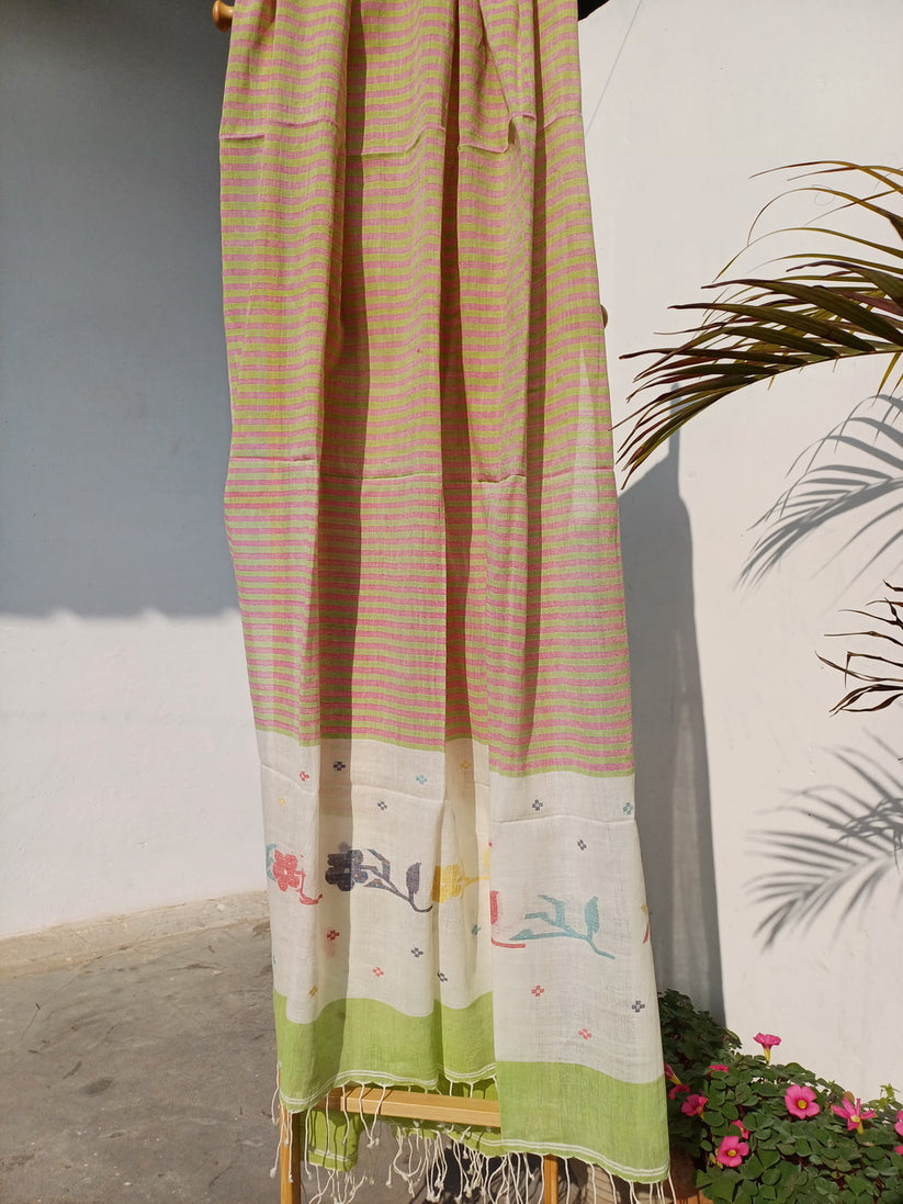 Plum Color Jamdani Top Material and Pant Material with Jamdani Dupatta
