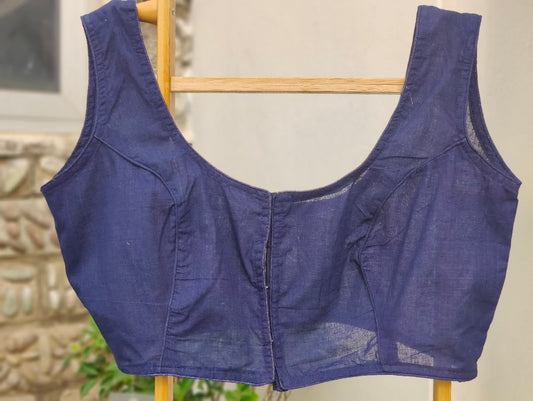 SIMPLE BLUE SLEEVELESS BLOUSE - Weave Sutra