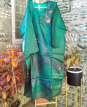 PEACOCK PURE TUSSAR SILK KURTA - Weave Sutra