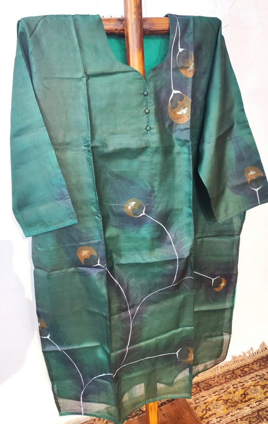 PEACOCK PURE TUSSAR SILK KURTA - Weave Sutra