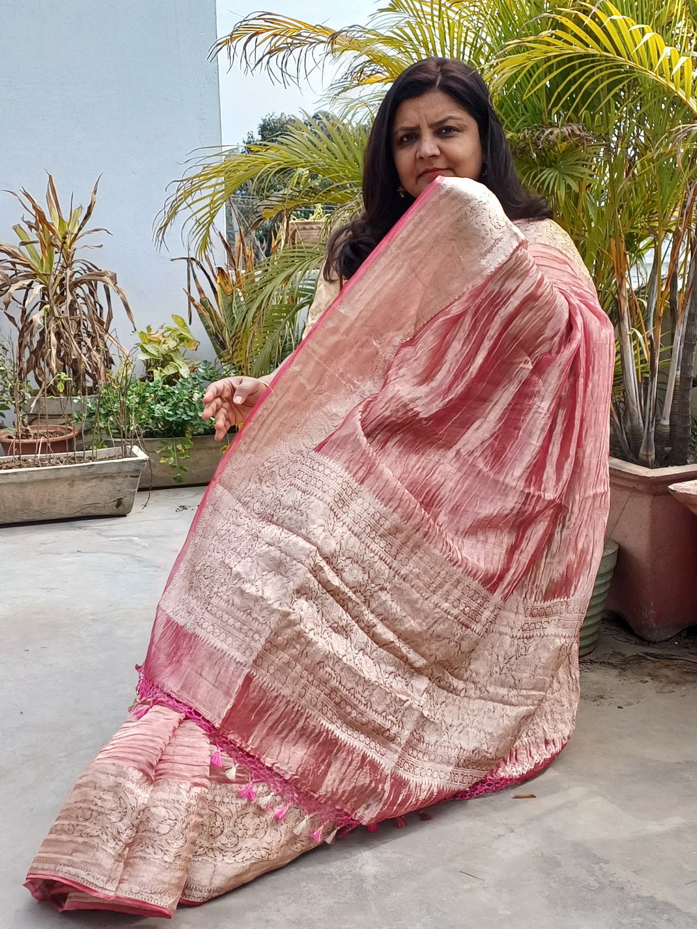 LOTUS  PINK SILK TISSUE BANARASI (SAREE) - Weave Sutra