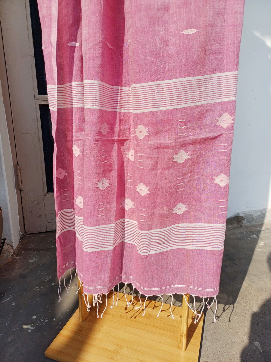 PINK JAMDANI KHADI COTTON SUIT FABRIC SET - Weave Sutra