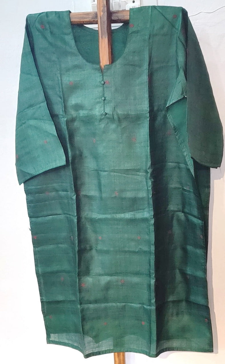 TEAL GREEN PURE TUSSAR SILK KURTA - Weave Sutra