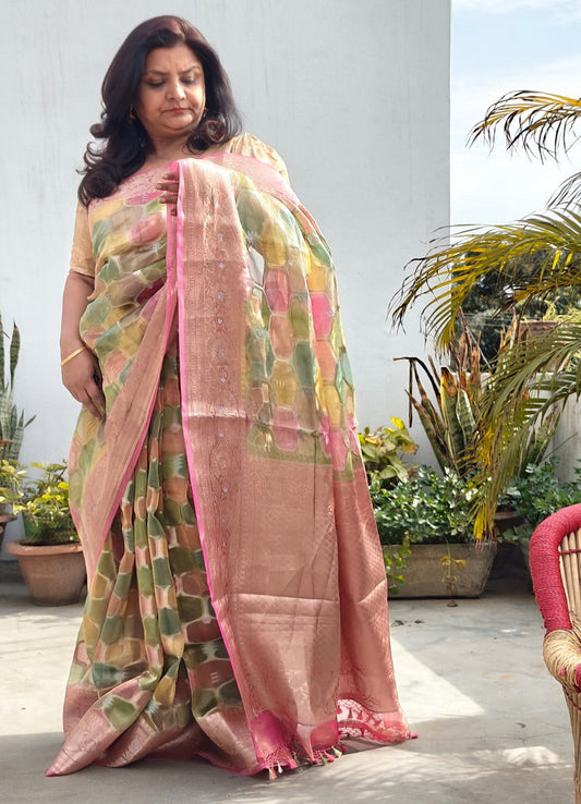 SAREE IN TISSUE BANARASI GEOMETRIC PATTERN - Weave Sutra