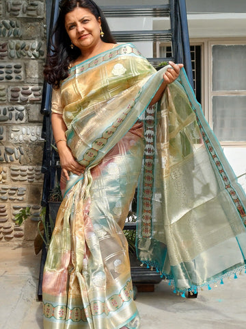 BANARASI TISSUE RANG-CARD SAREE - Weave Sutra