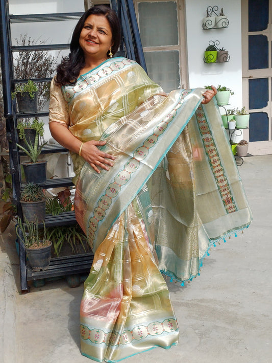 BANARASI TISSUE RANG-CARD FESTIVE SAREE - Weave Sutra