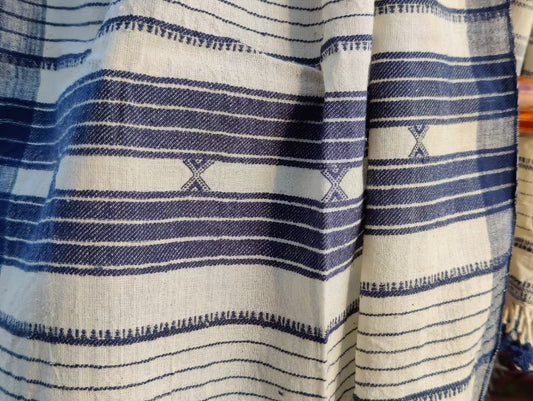 White blue Bhujori Stole - Weave Sutra