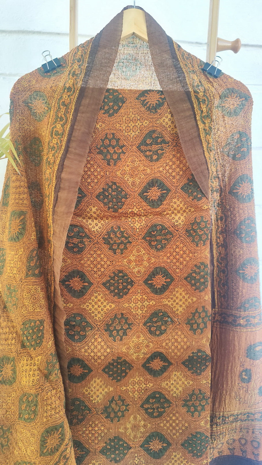 AJRAKH PRINT RUSTY MUSTARD SUIT SET FABRIC - Weave Sutra