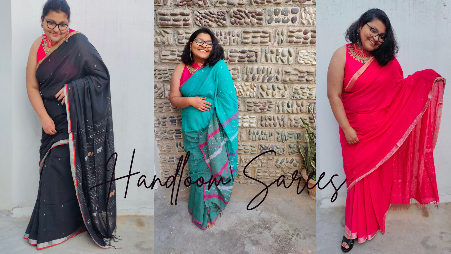 Handloom cotton jamdani saree in black green and red