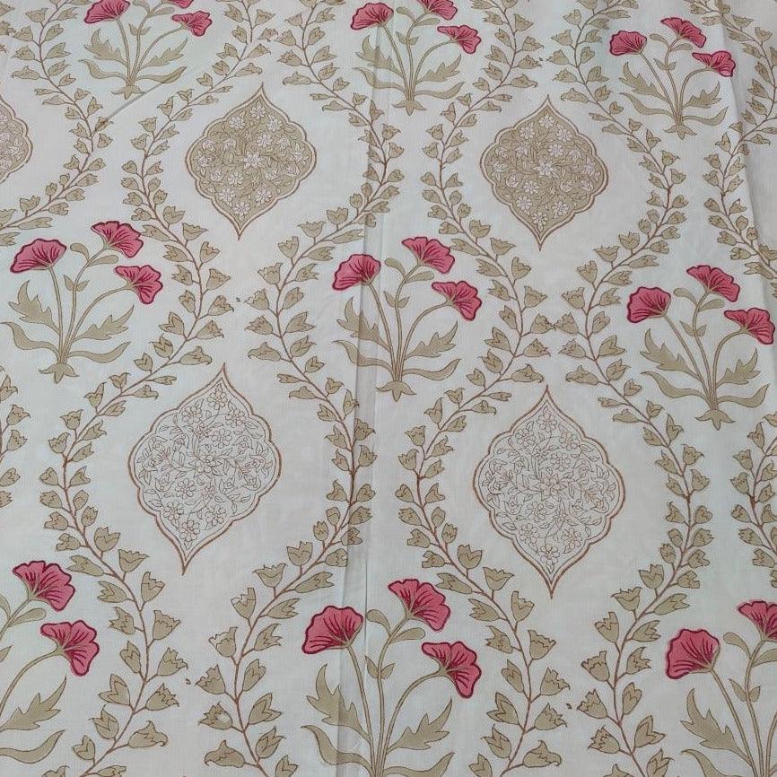 BEIGE NESTED PINK FLOWER BED SHEET - Weave Sutra