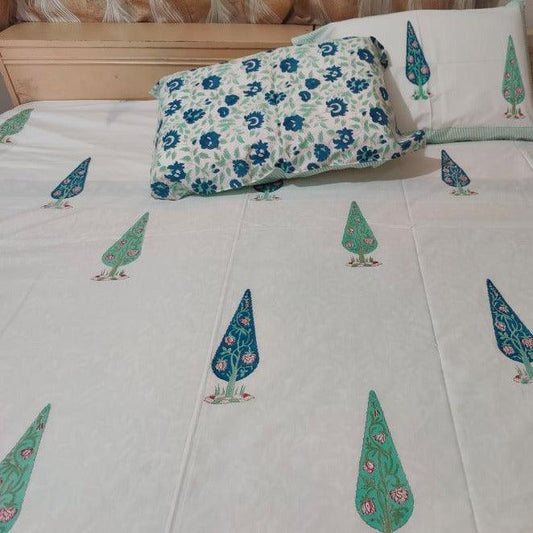 BLUE GREEN PINE BED SHEET - Weave Sutra