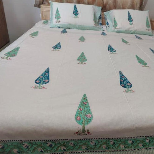 BLUE GREEN PINE BED SHEET - Weave Sutra