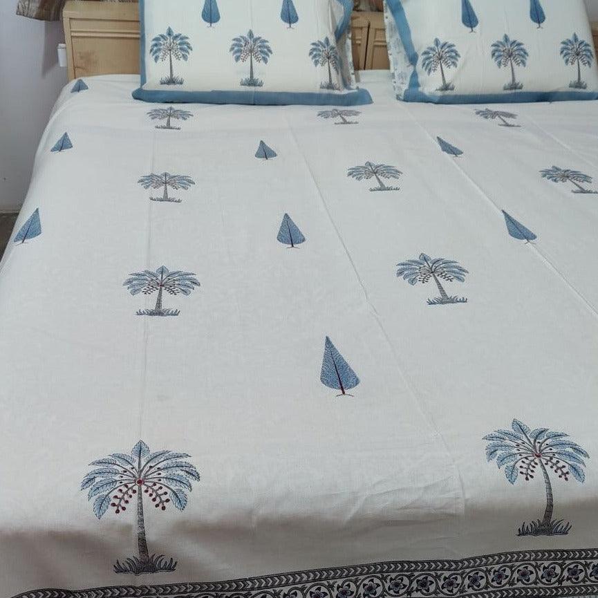 BLUE PINE AND COCONUT BED SHEET - Weave Sutra