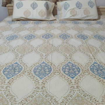 NESTED BEIGE AND BLUE BED SHEET - Weave Sutra