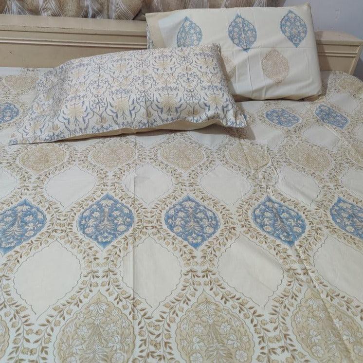 NESTED BEIGE AND BLUE BED SHEET - Weave Sutra