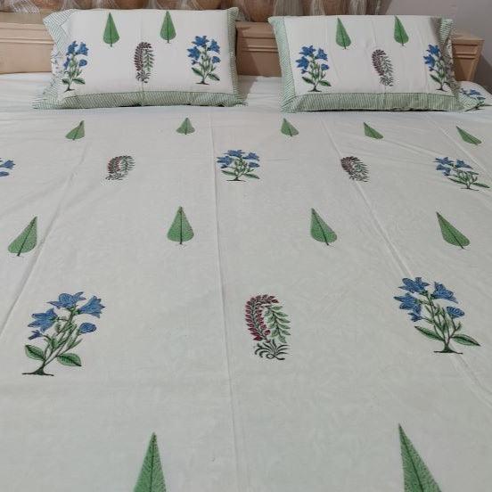 GREEN PINE FLORA BED SHEET - Weave Sutra