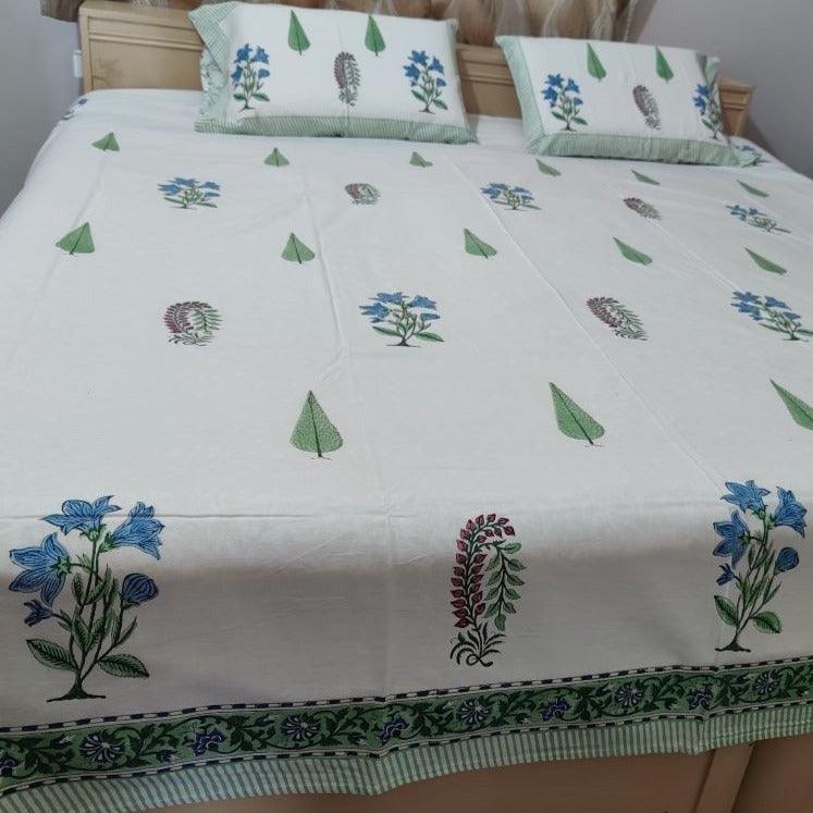 GREEN PINE FLORA BED SHEET - Weave Sutra