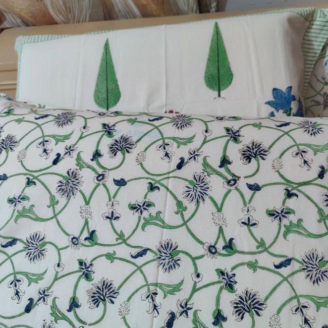 GREEN PINE FLORA BED SHEET - Weave Sutra