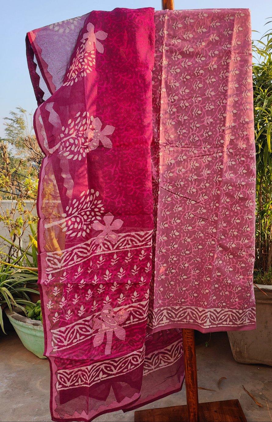 MAROON BLOCK PRINT COTTON SUIT SET - Weave Sutra