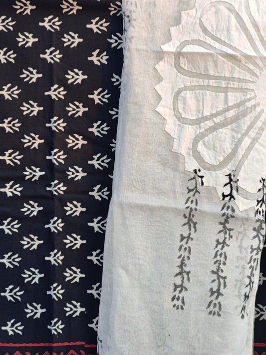 BLACK AND WHITE BLOCK PRINT COTTON SUIT SET - Weave Sutra