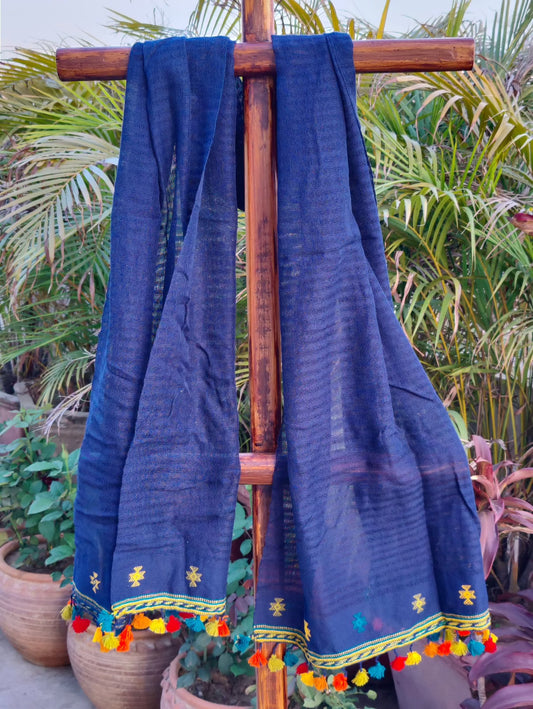 Blue Bhujori Stole. - Weave Sutra