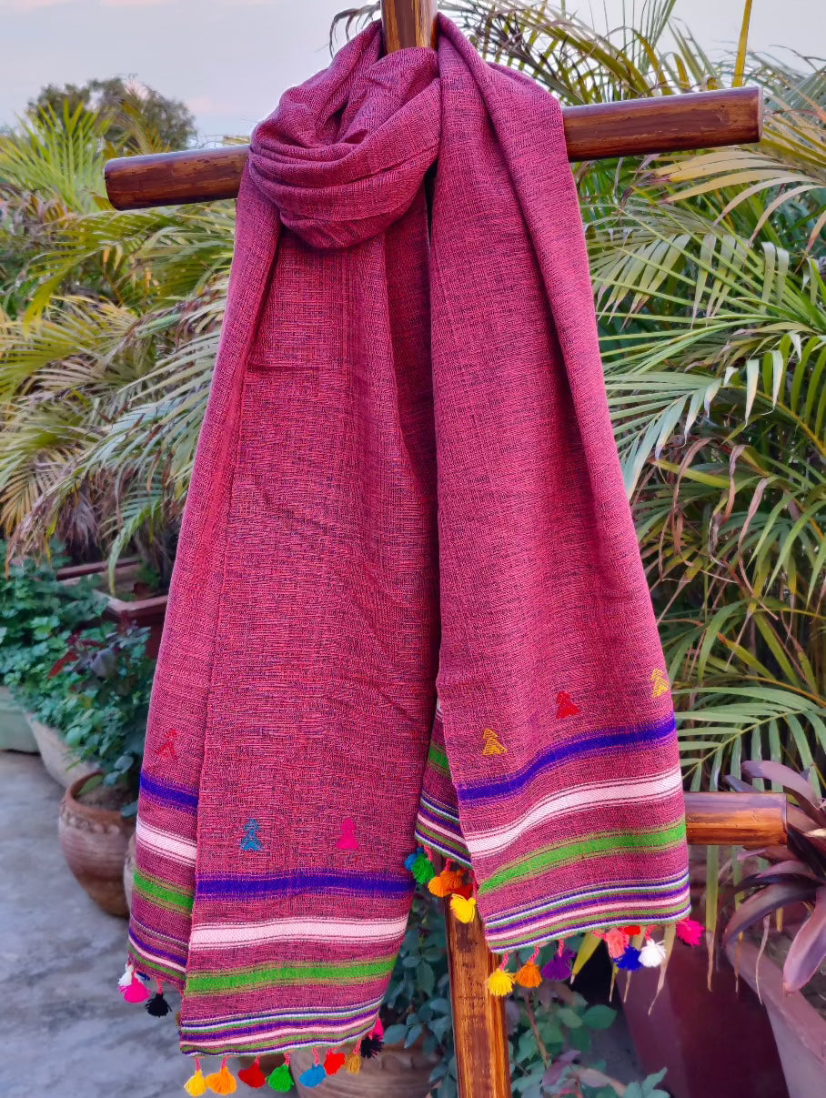 PINK BHUJORI STOLE - Weave Sutra