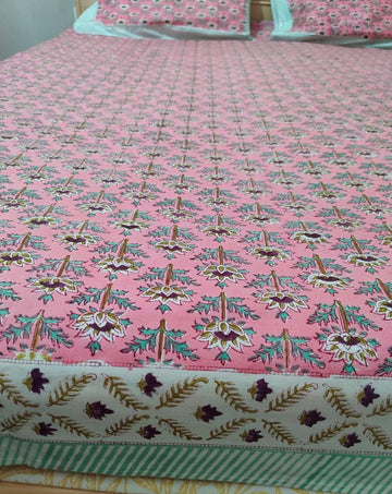 PINK BLUE FLORA (BED SHEET) - Weave Sutra