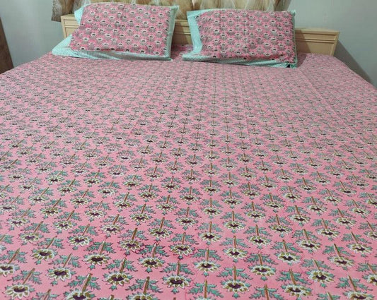 PINK BLUE FLORA (BED SHEET) - Weave Sutra